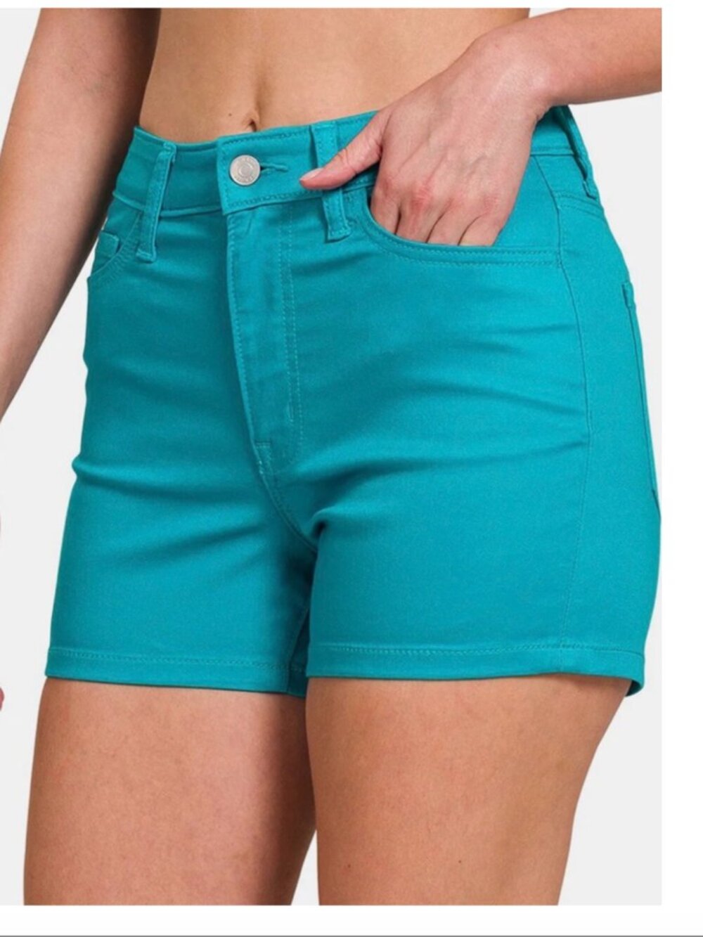 Zenana High Rise Shorts Turquoise Stretch Casual Summer Everyday NWT XL